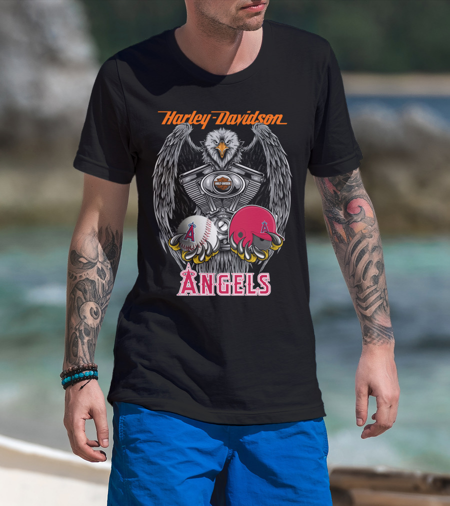 Harley Davidson Mlb Angels Eagle V-Twin Baseball Helmet T-Shirt