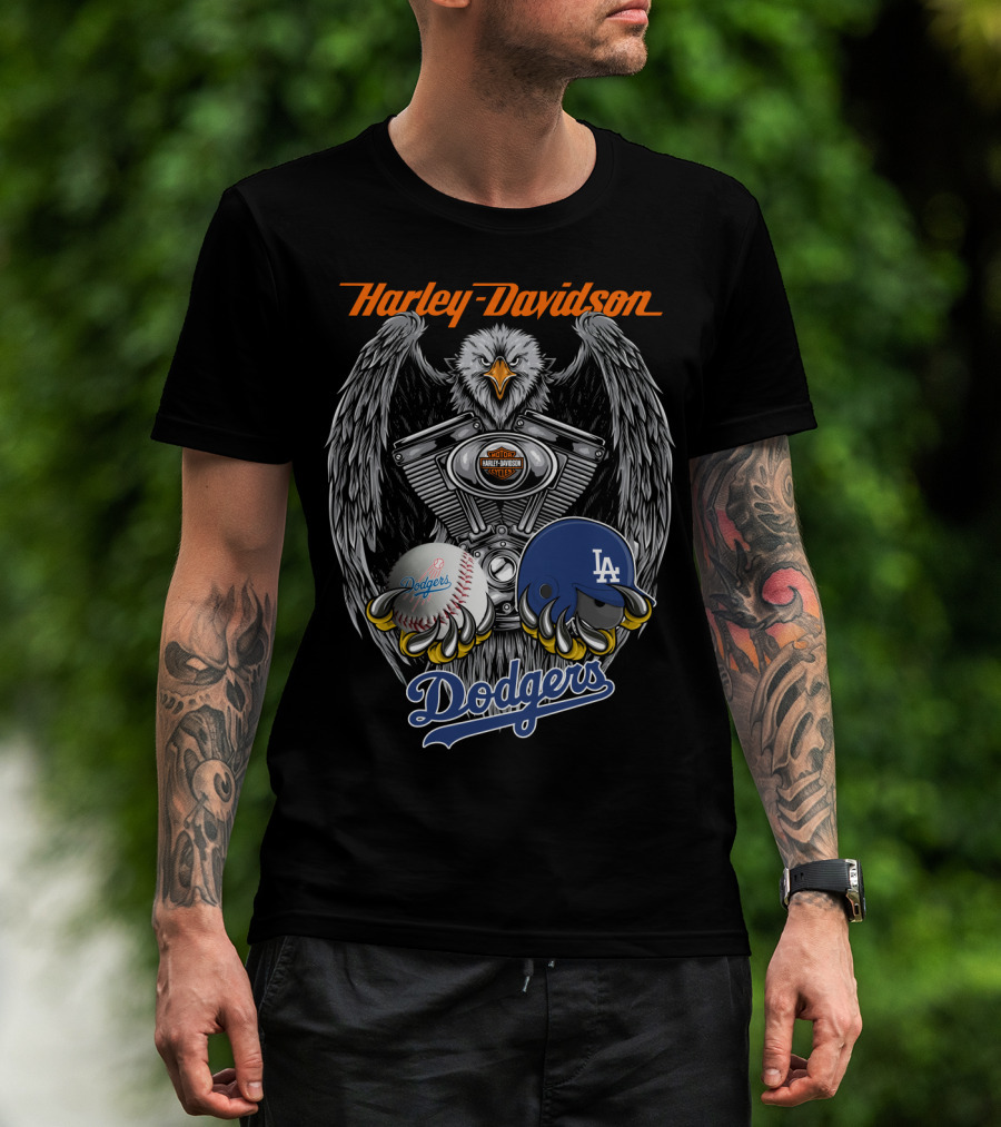 Harley Davidson Los Angeles Dodgers Mlb Eagle Engine Baseball Helmet T-Shirt