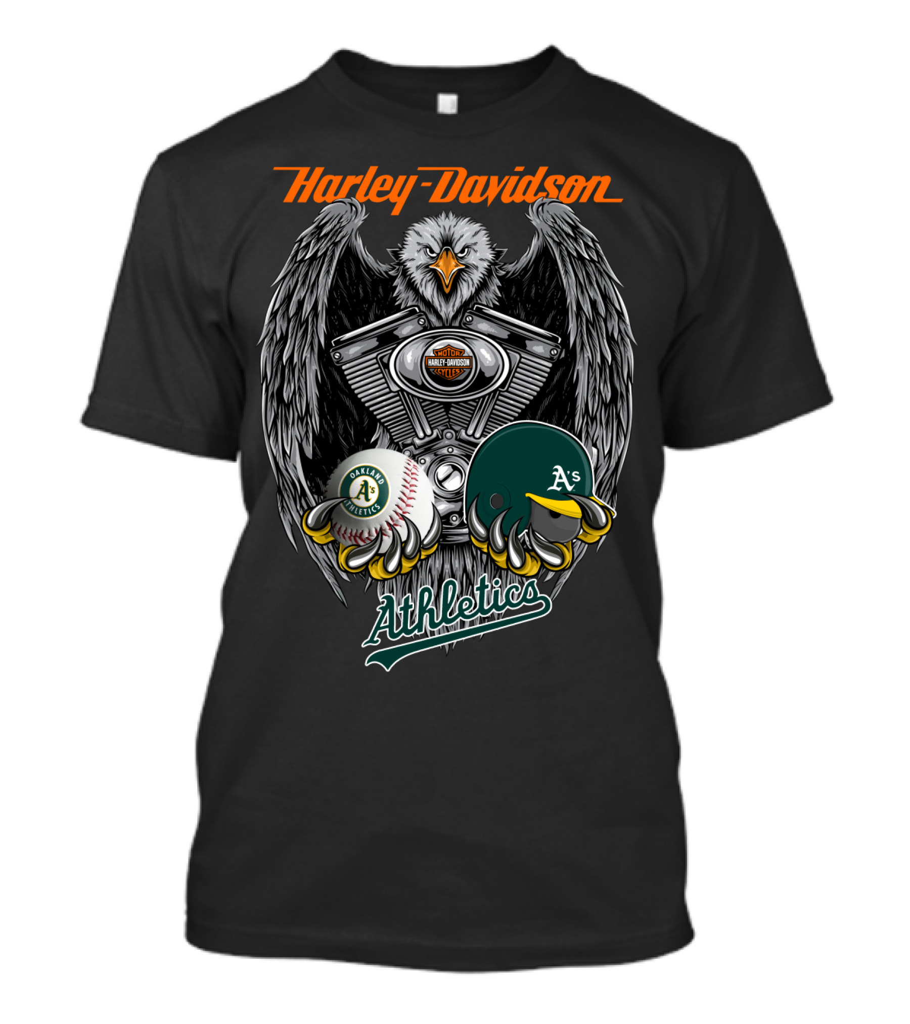 Harley Davidson Seattle Oakland Athletics A's Baseball Logo Eagle Engine T-Shirt