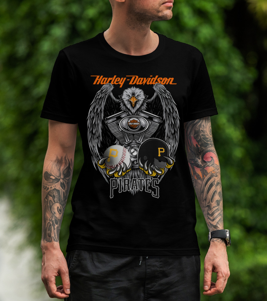 Harley Davidson Pirates Engine Eagle Pittsburgh Baseball Helmet T-Shirt