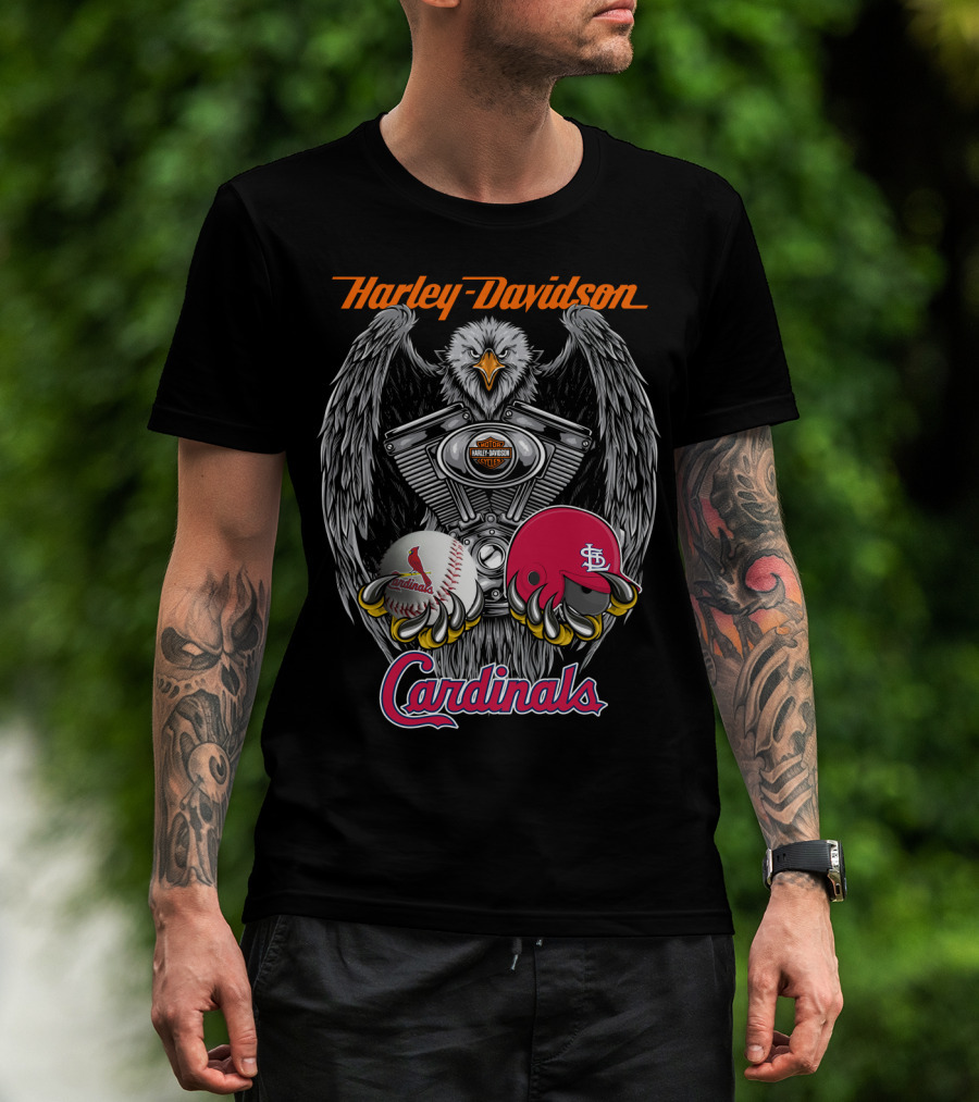 Harley Davidson St. Louis Cardinals Eagle Engine Baseball Helmet T-Shirt