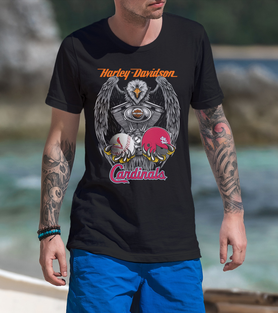 Harley Davidson St. Louis Cardinals Eagle Engine Baseball Helmet T-Shirt
