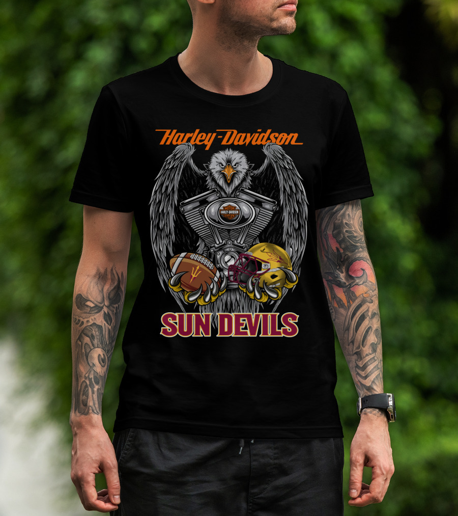Harley Davidson Sun Devils Eagle Engine Football Helmet T-Shirt