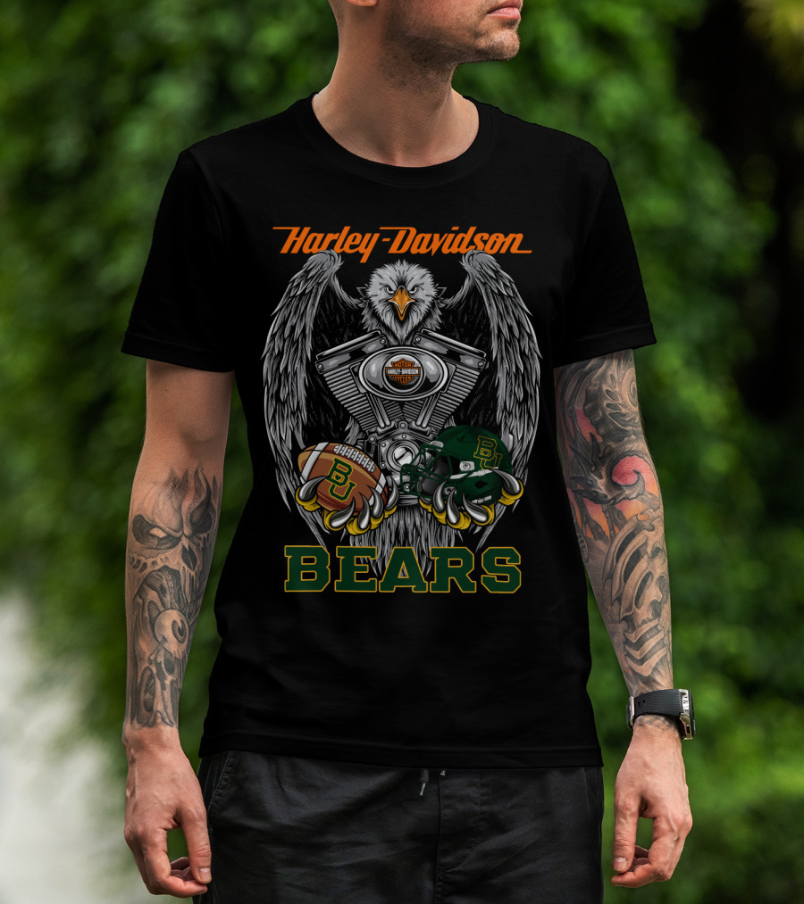 Harley Davidson Bears With Baylor Football And Eagle Engine T-Shirt
