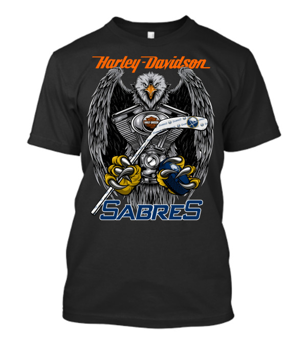 Harley Davidson Sabres Nhl Hockey Engine Eagle T-Shirt