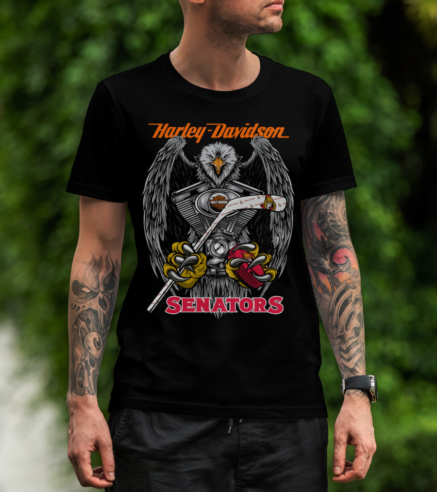 Harley Davidson Ottawa Senators Nhl Eagle V-Twin Engine Hockey Stick T-Shirt