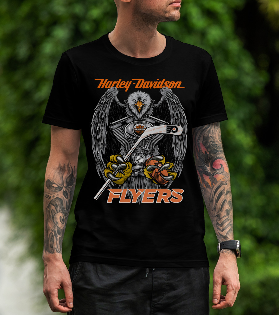 Harley Davidson Flyers Philadelphia Engine Eagle Hockey Stick T-Shirt