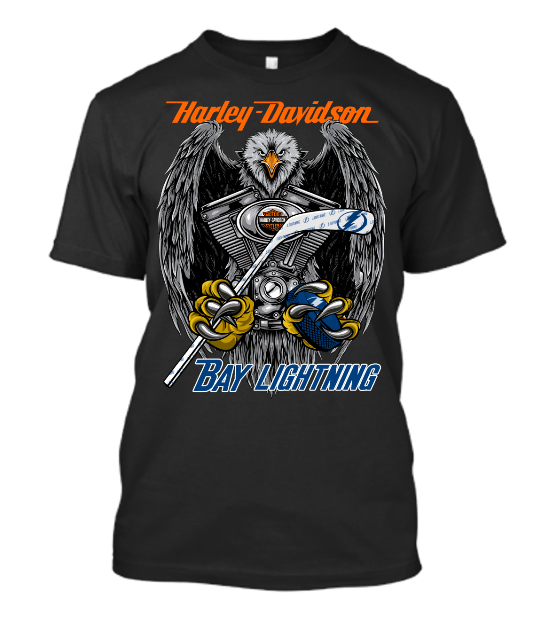 Harley Davidson Bay Lightning Nhl Tbl Logo Eagle Engine Hockey Stick T-Shirt