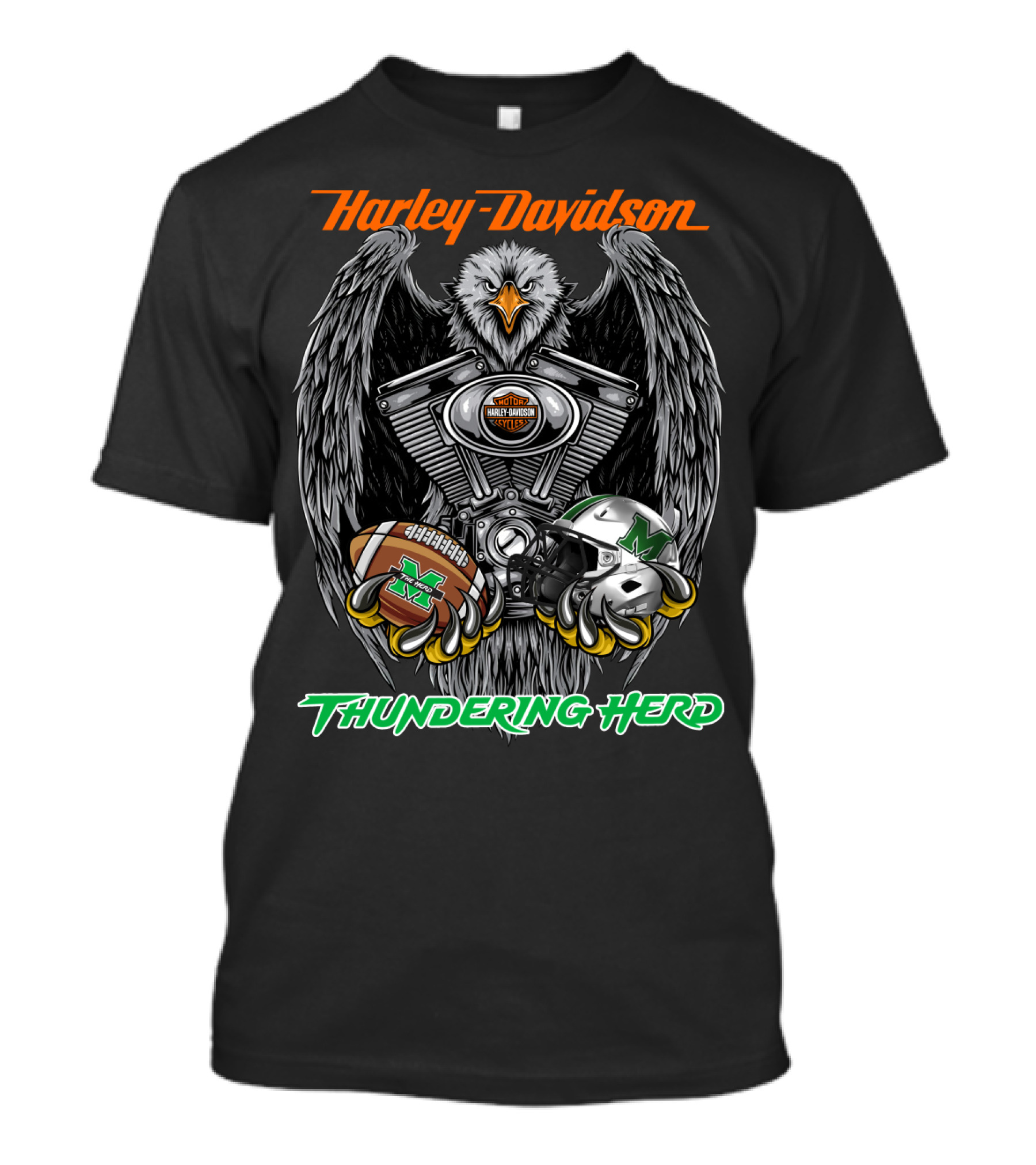 Harley Davidson Thundering Herd Marshall Football Eagle T-Shirt