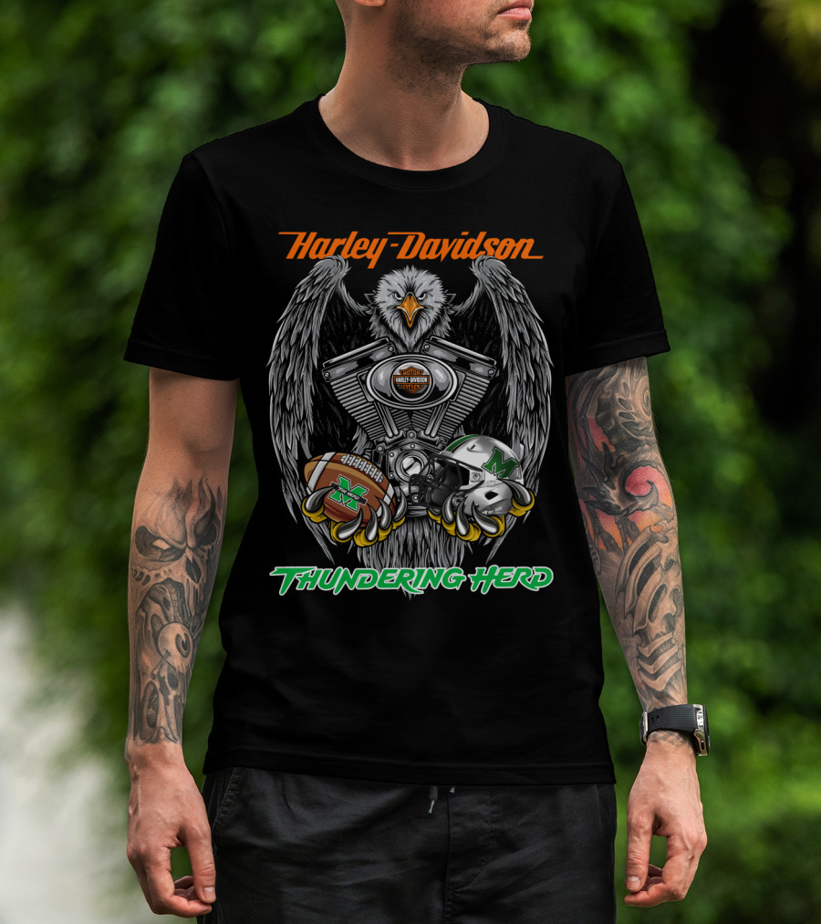 Harley Davidson Thundering Herd Marshall Football Eagle T-Shirt
