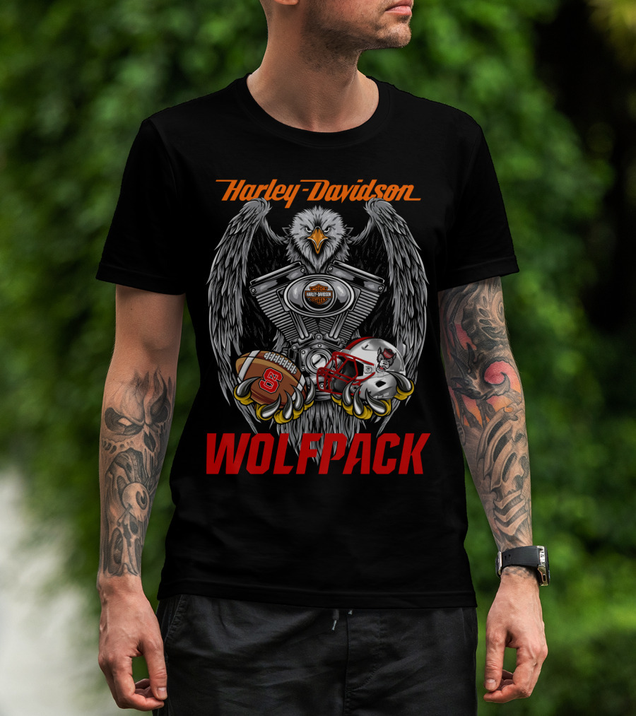 Harley Davidson Wolfpack Nc State Wolfpack Football Helmet Eagle Engine T-Shirt