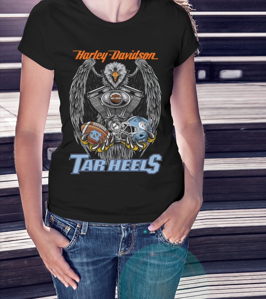 Harley Davidson Tar Heels Eagle With Engine Football And Helmet T-Shirt