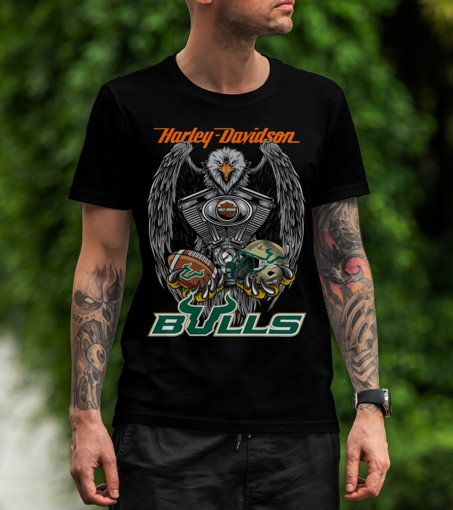 Harley Davidson Bulls Football Helmet And Engine Eagle T-Shirt