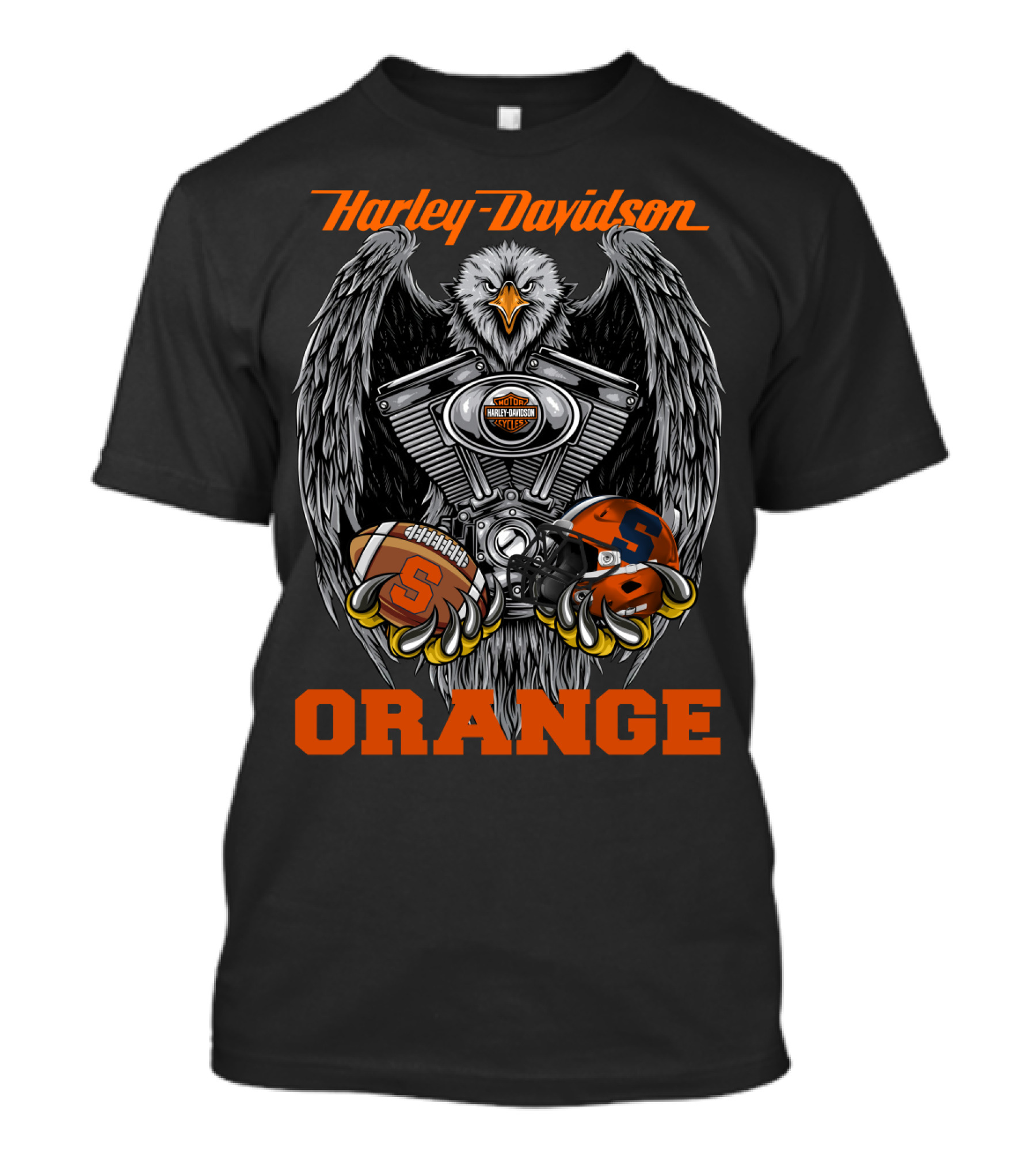 Harley Davidson Orange Eagle With Syracuse Football And Helmet T-Shirt