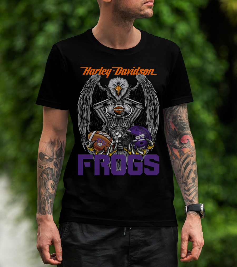 Harley Davidson Tcu Frogs Ncaa Football Helmet And Eagle T-Shirt