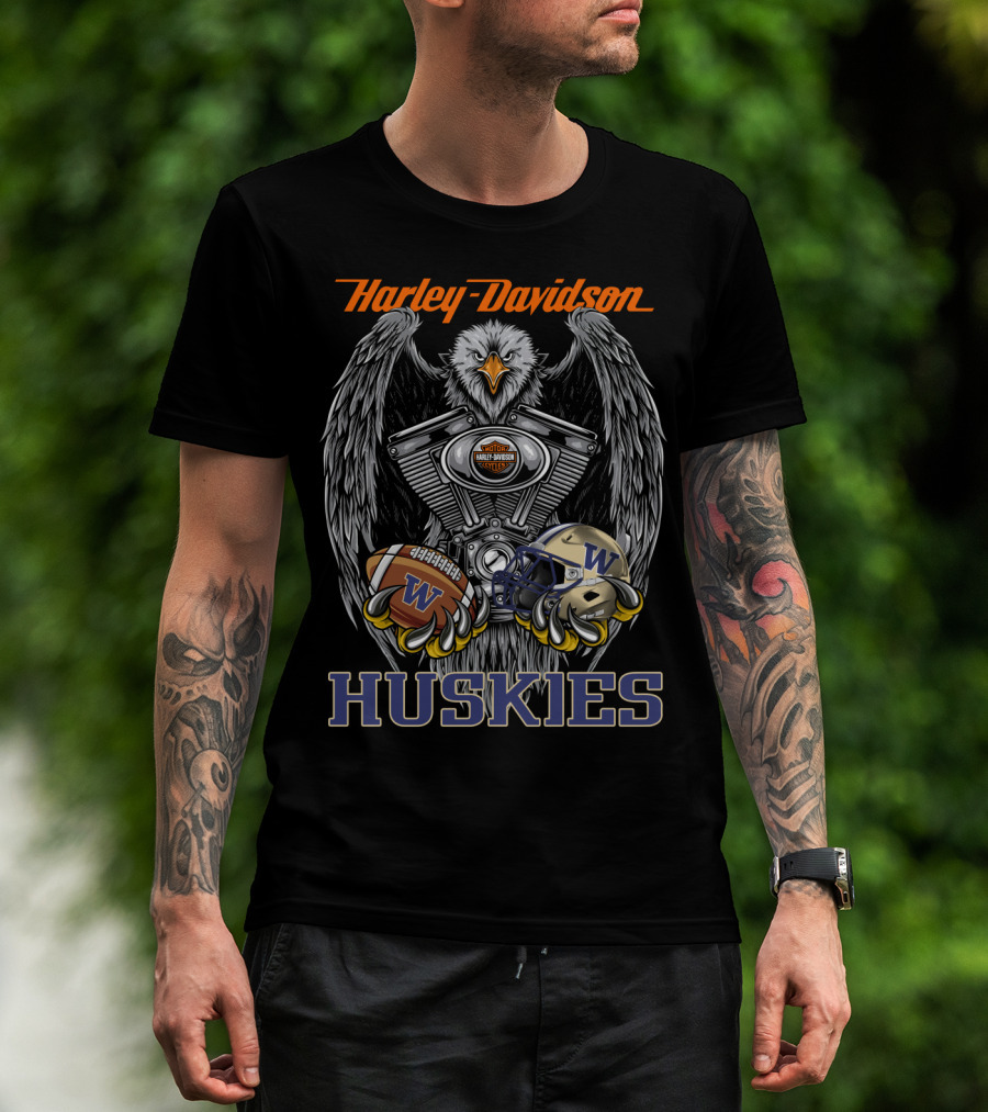 Harley Davidson Huskies Eagle Engine Football Helmet T-Shirt