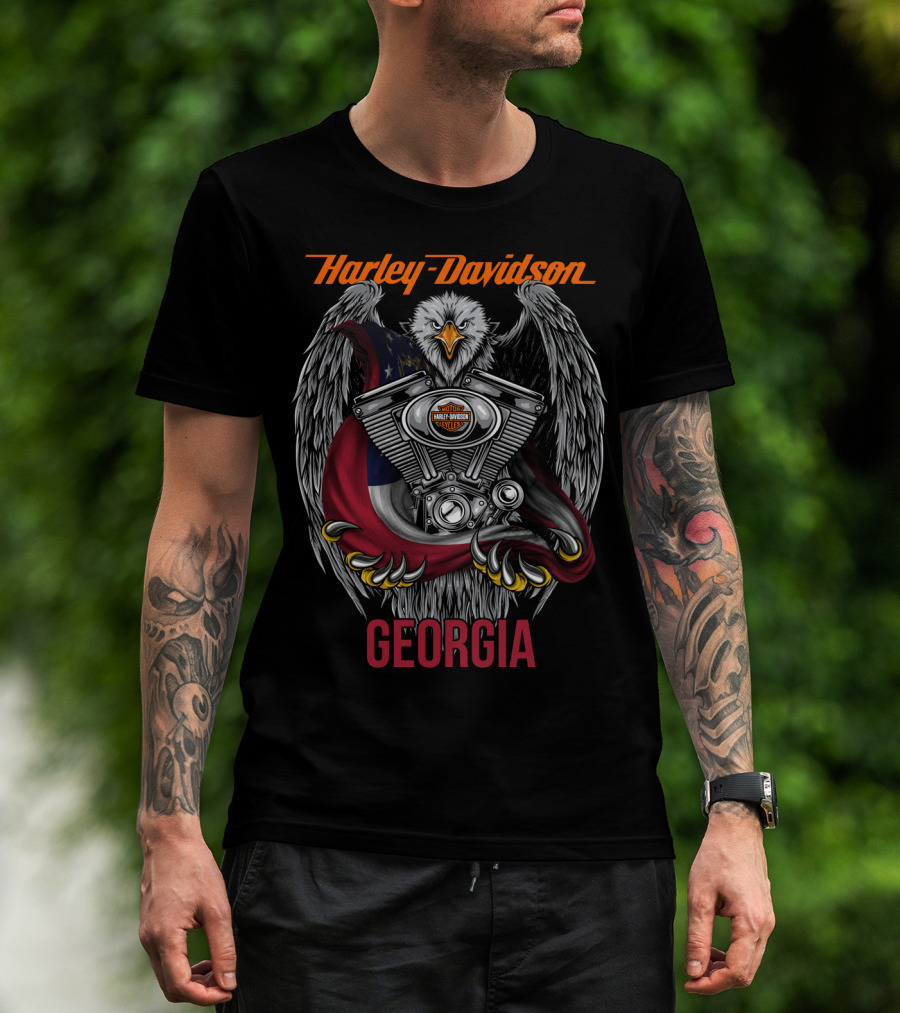 Harley Davidson Georgia Eagle Engine Badge T-Shirt