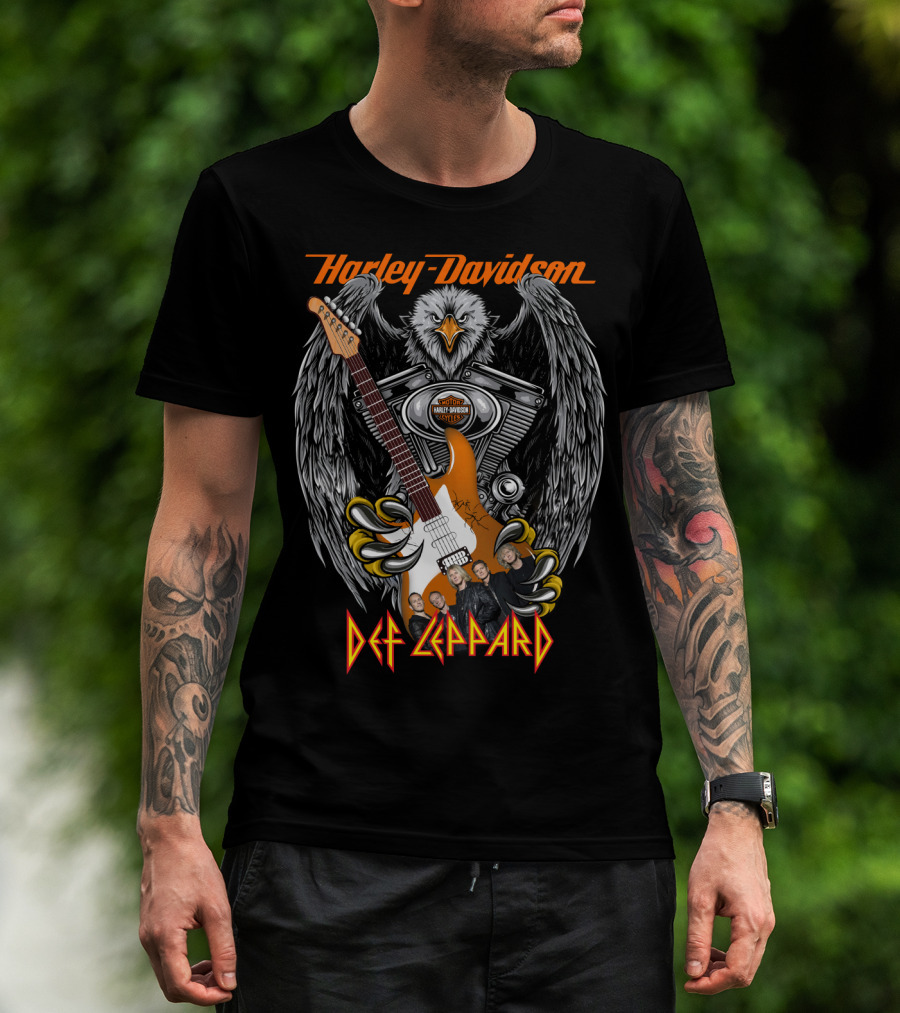 Harley Davidson Def Leppard Eagle Guitar Band Members T-Shirt