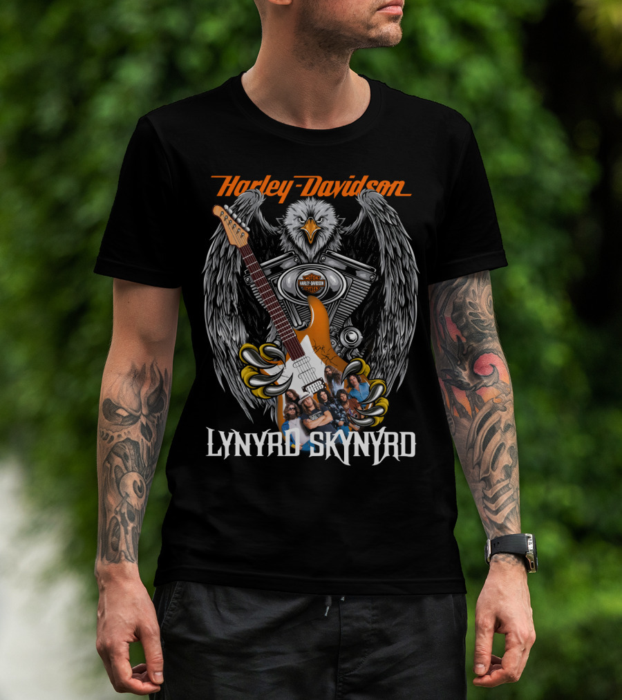 Harley Davidson Eagle V-Twin Engine Lynyrd Skynyrd Band Guitar T-Shirt
