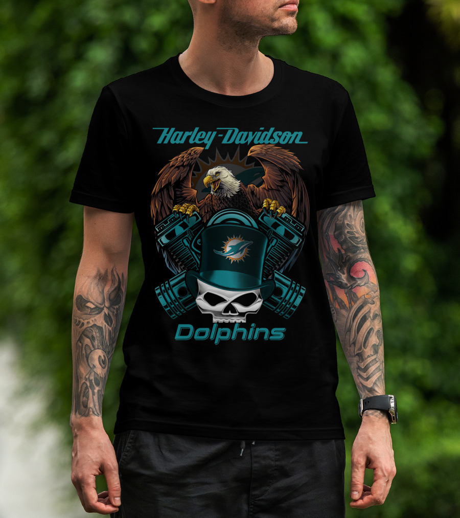 Harley Davidson Dolphins Eagle Skull Nfl T-Shirt