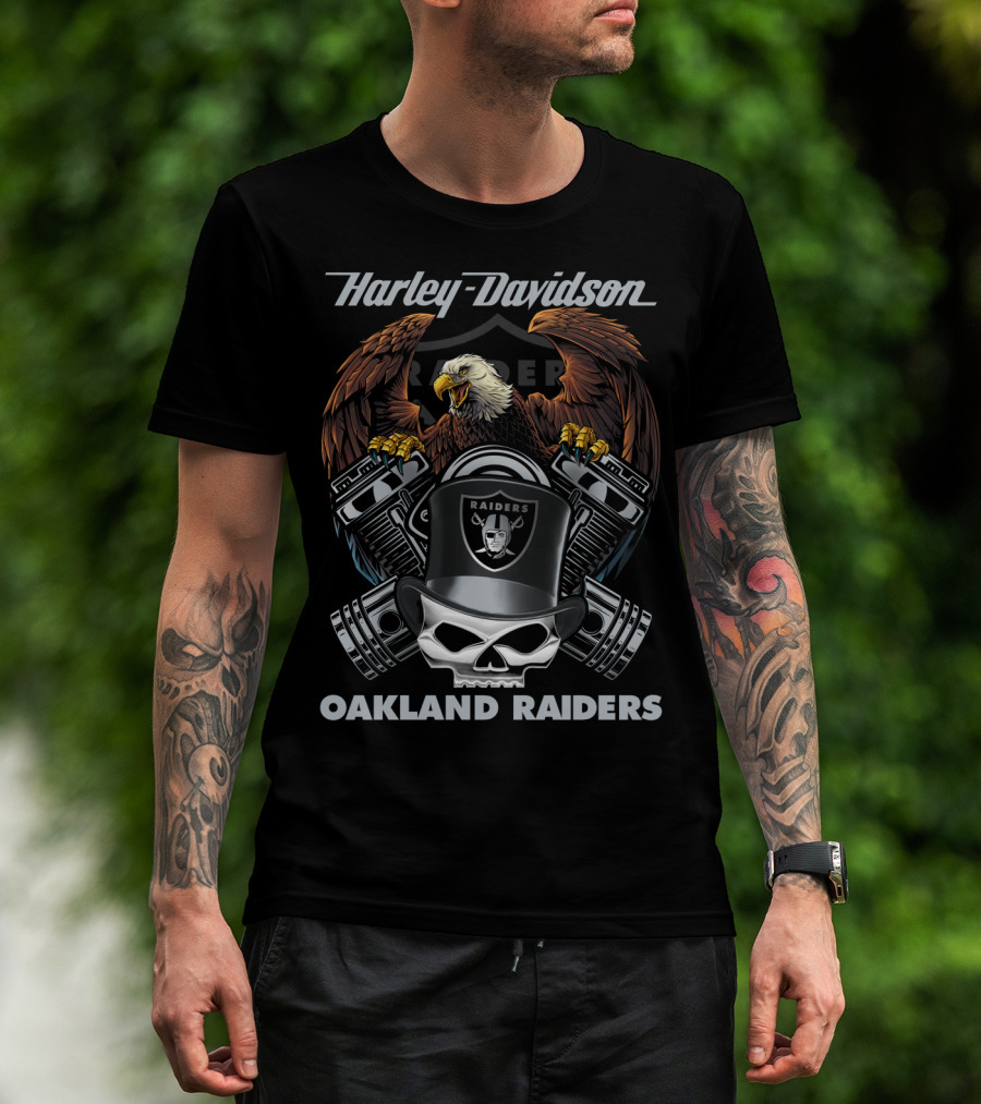 Harley Davidson Oakland Raiders Skull Eagle Motorcycle Nfl T-Shirt