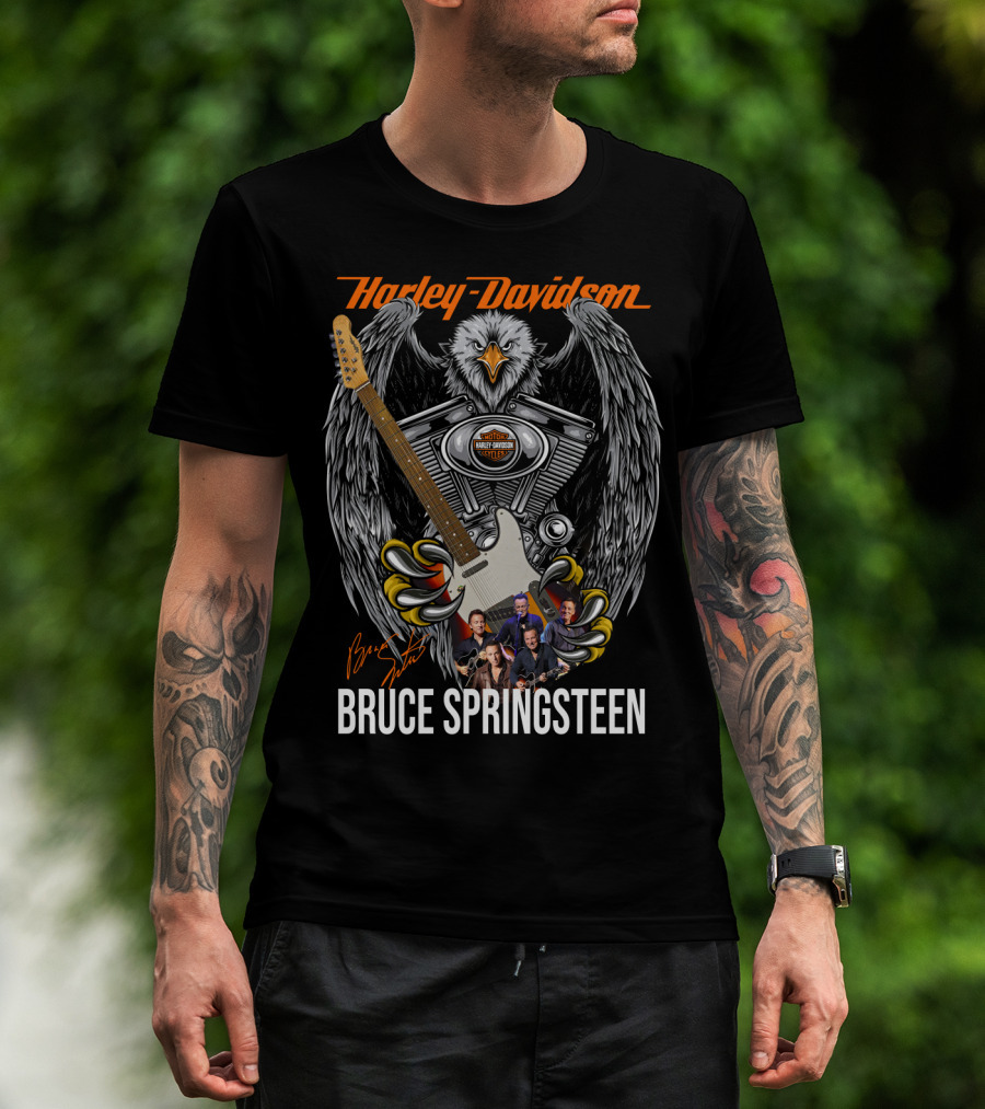 Harley Davidson Eagle Motor Bruce Springsteen Signature Guitar T-Shirt