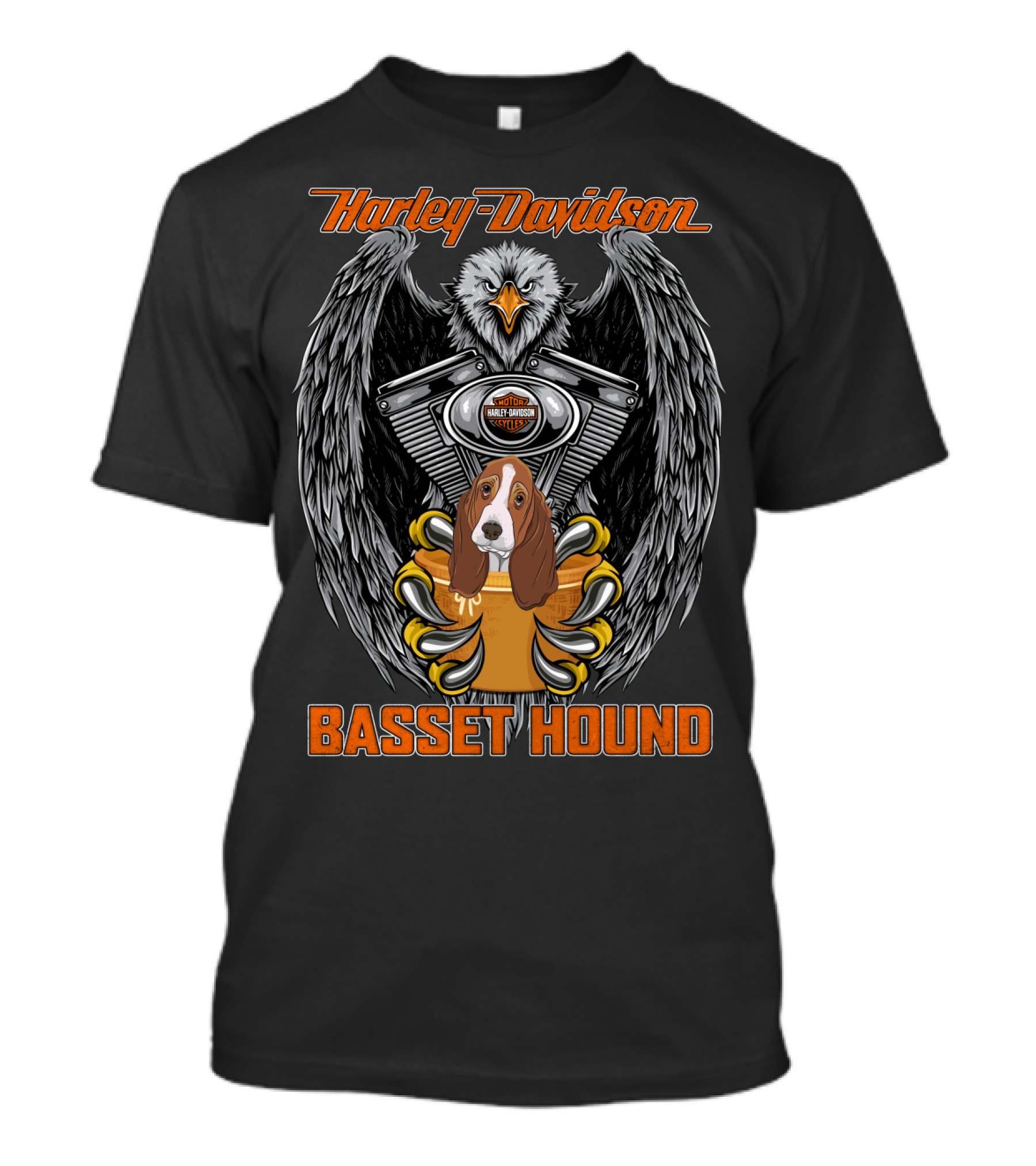 Harley Davidson Basset Hound Eagle Engine Motif T-Shirt