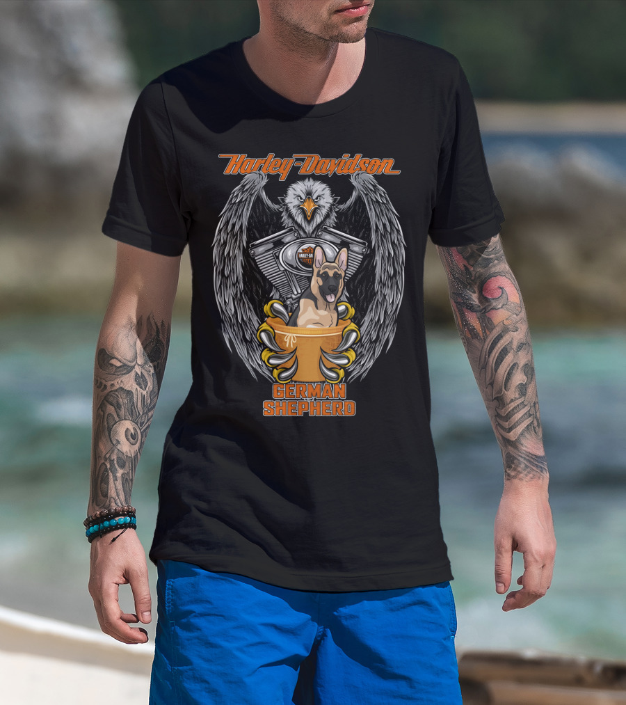Harley Davidson German Shepherd Eagle Engine T-Shirt