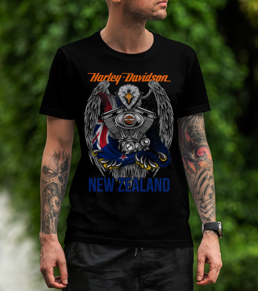 Harley Davidson New Zealand Eagle Engine Flag T-Shirt