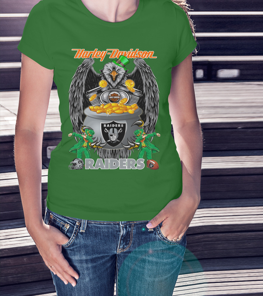 Harley Davidson Raiders Nfl Oakland Raiders Eagle Pot Of Gold T-Shirt