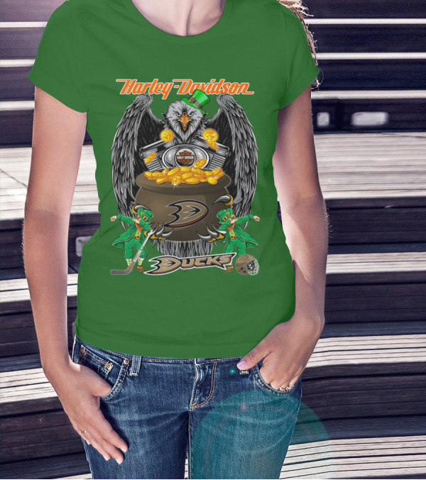 Harley Davidson Anaheim Ducks Nhl Eagles And Leprechauns T-Shirt