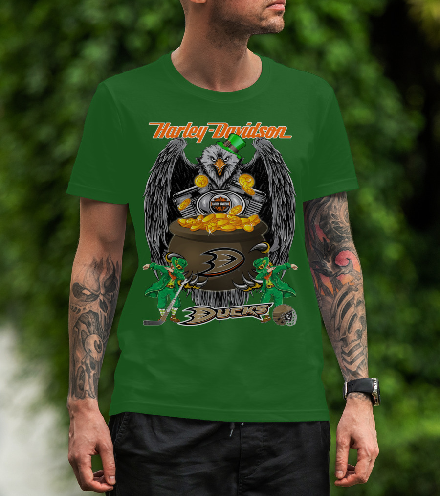Harley Davidson Anaheim Ducks Nhl Eagles And Leprechauns T-Shirt