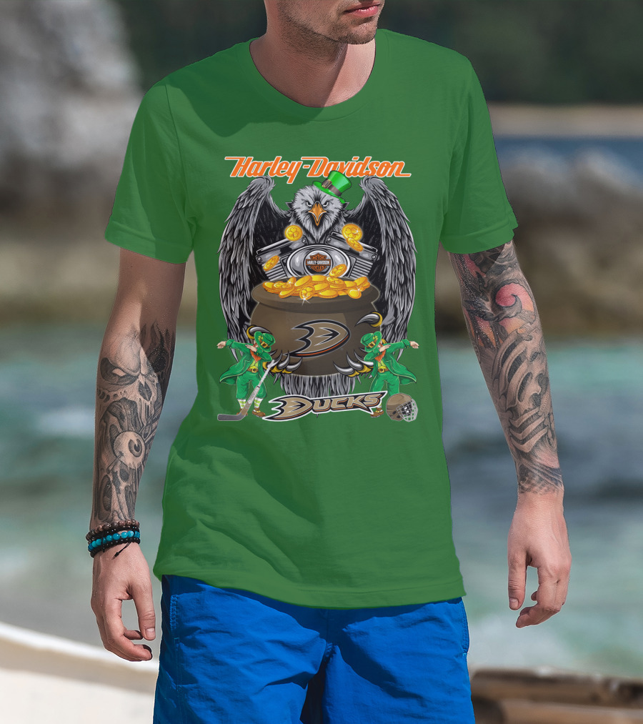 Harley Davidson Anaheim Ducks Nhl Eagles And Leprechauns T-Shirt