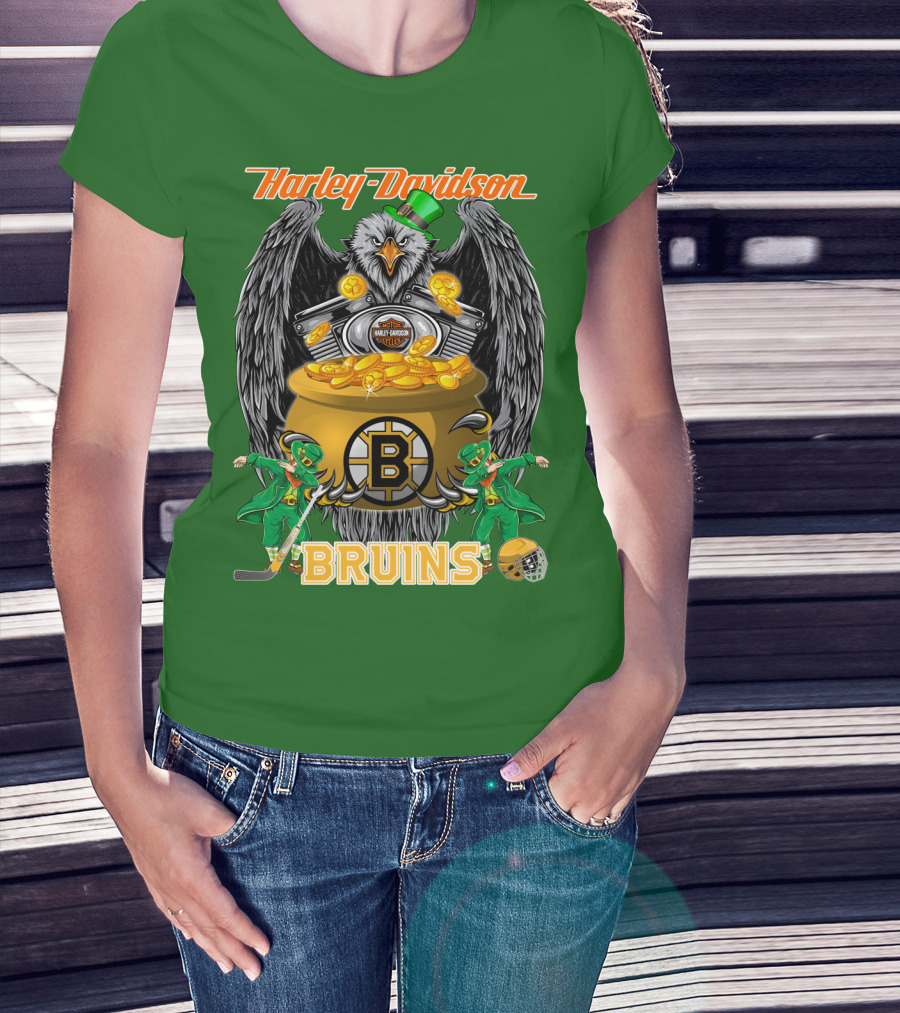 Harley Davidson Bruins St. Patrick's Day Coin Pot Hockey T-Shirt