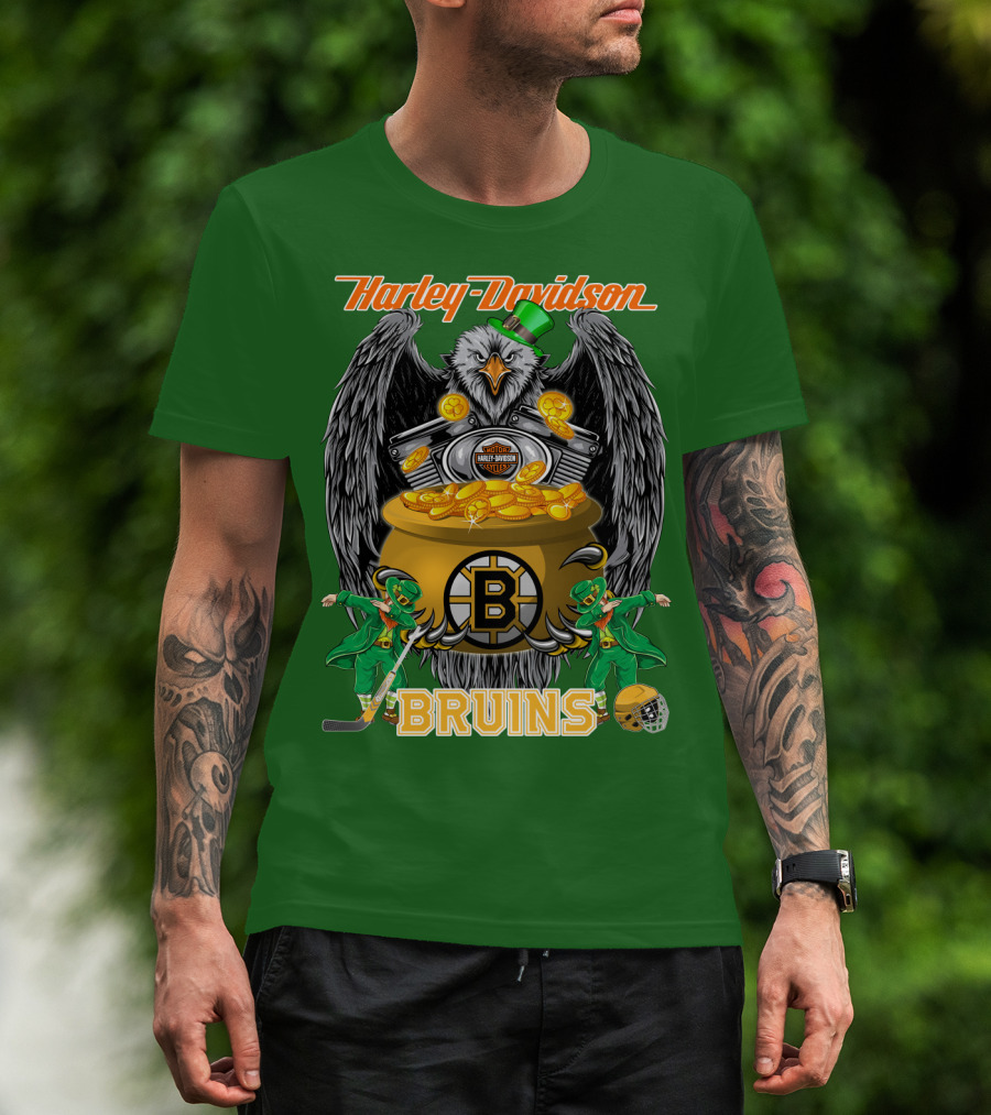 Harley Davidson Bruins St. Patrick's Day Coin Pot Hockey T-Shirt
