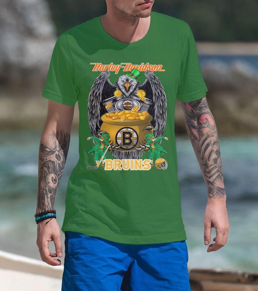 Harley Davidson Bruins St. Patrick's Day Coin Pot Hockey T-Shirt
