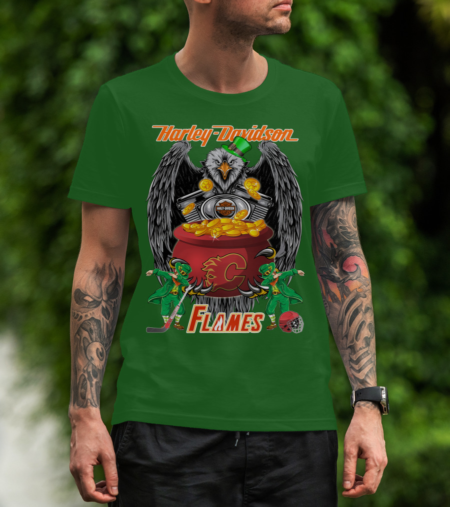 Harley Davidson Nhl Calgary Flames Eagle Pot Of Gold T-Shirt