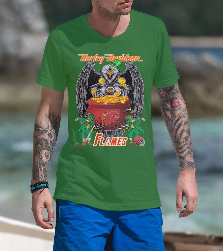 Harley Davidson Nhl Calgary Flames Eagle Pot Of Gold T-Shirt