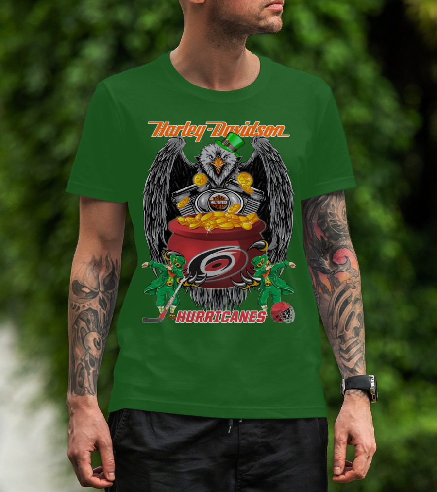 Harley Davidson Hurricanes Nhl Carolina Hockey Luck St. Patrick's Day Eagle T-Shirt