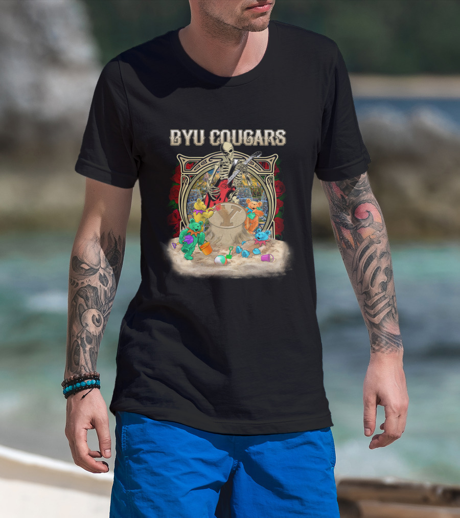 Byu Cougars Grateful Dead Skeleton Teddy Bears Roses T-Shirt