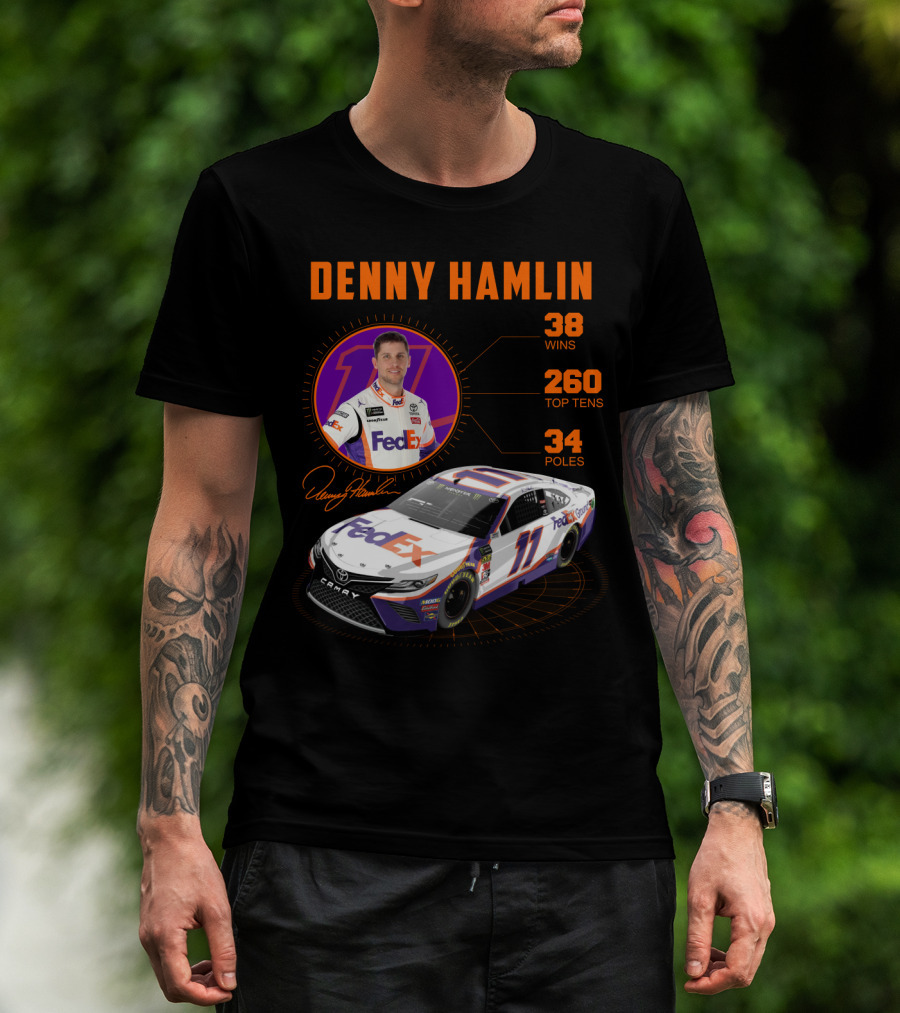 Denny Hamlin Fedex 11 Racing Stats 38 Wins 260 Top Tens 34 Poles T-Shirt
