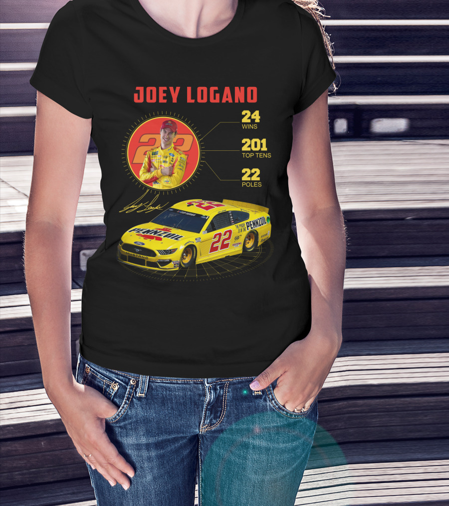 Joey Logano 22 Pennzoil Racing Stats 24 Wins 201 Top Tens 22 Poles T-Shirt