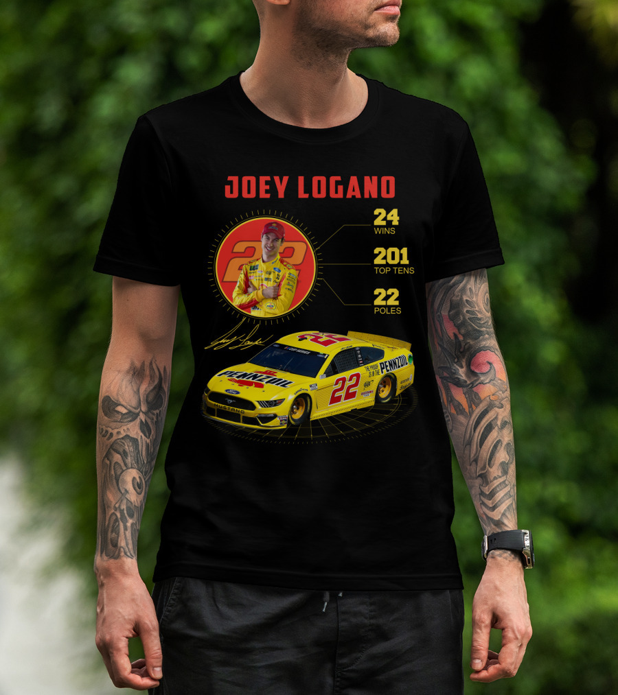 Joey Logano 22 Pennzoil Racing Stats 24 Wins 201 Top Tens 22 Poles T-Shirt