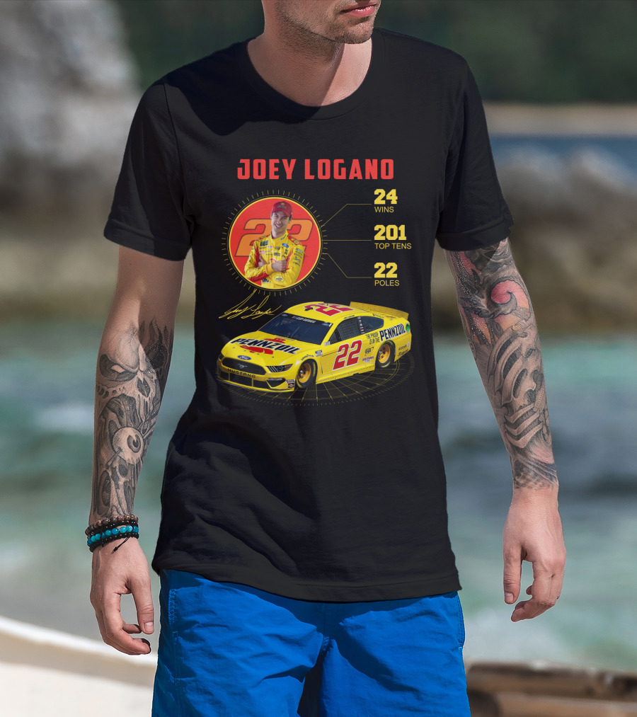 Joey Logano 22 Pennzoil Racing Stats 24 Wins 201 Top Tens 22 Poles T-Shirt