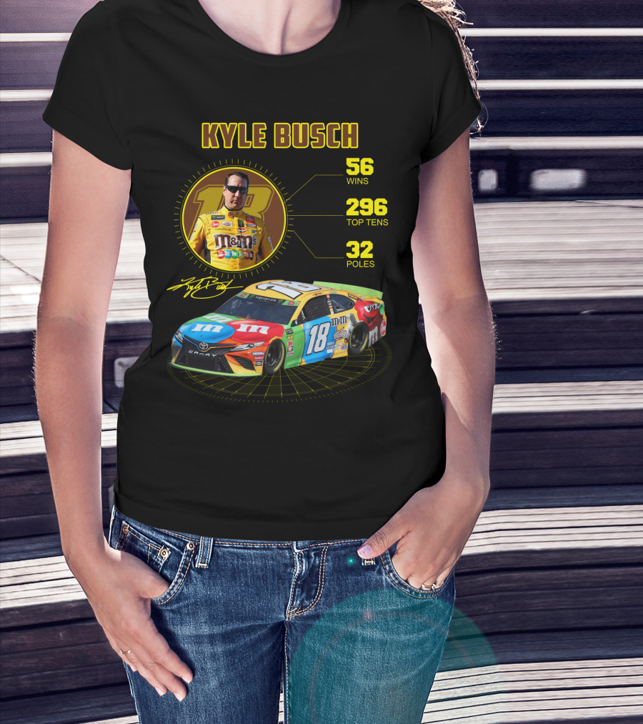 Kyle Busch M&M's 18 Toyota 56 Wins 296 Top Tens 32 Poles T-Shirt