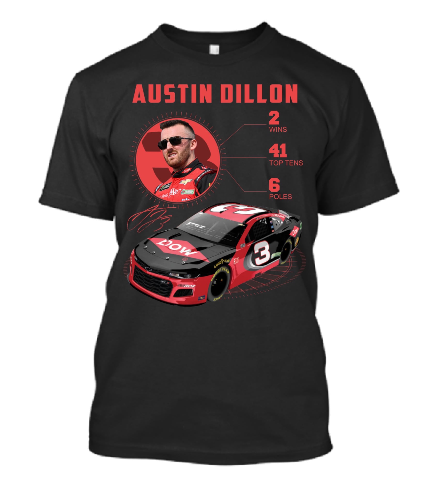 Austin Dillon Nascar Profile 2 Wins 41 Top Tens 6 Poles T-Shirt