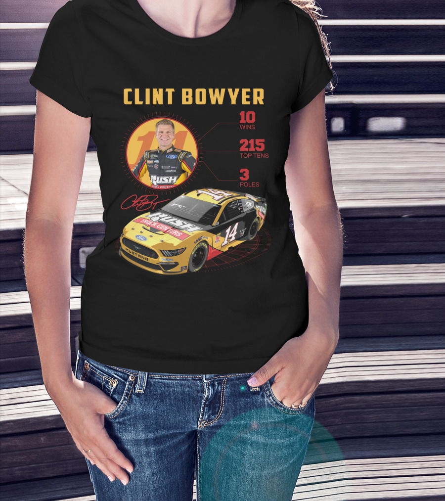 Clint Bowyer 14 Ford Mustang Racing Stats 10 Wins 215 Top Tens 3 Poles T-Shirt