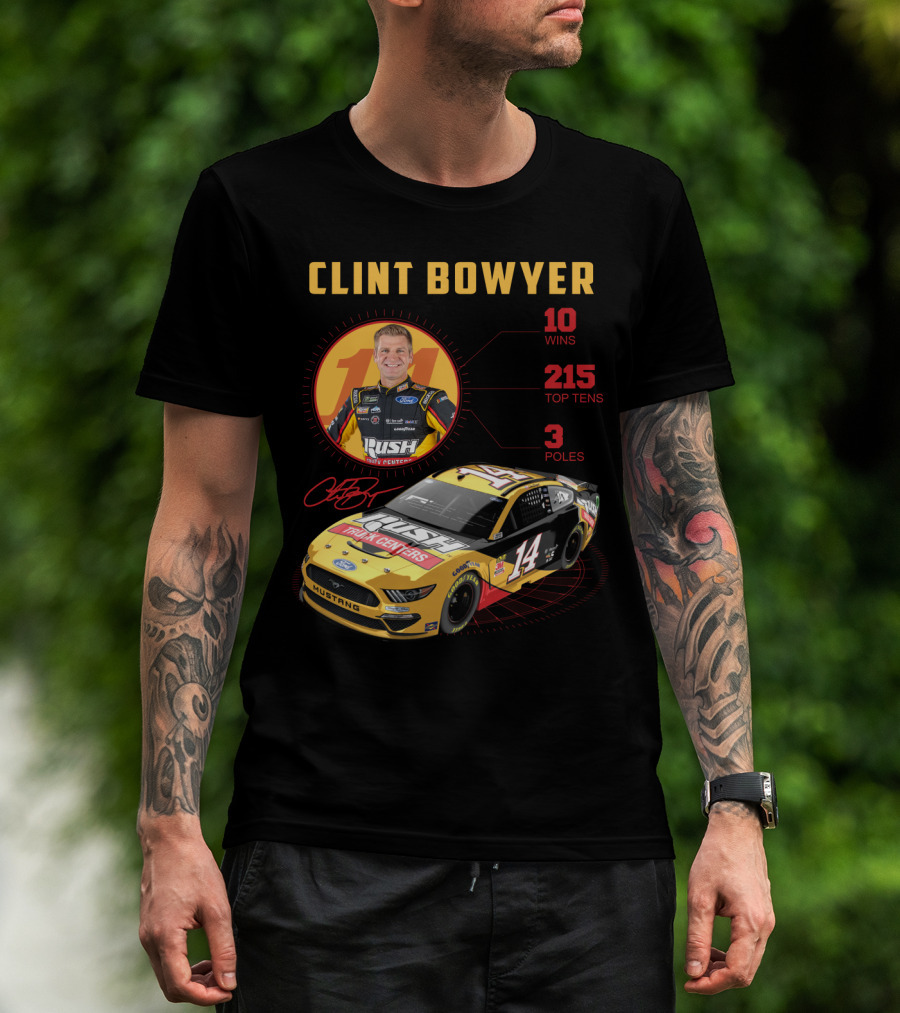 Clint Bowyer 14 Ford Mustang Racing Stats 10 Wins 215 Top Tens 3 Poles T-Shirt