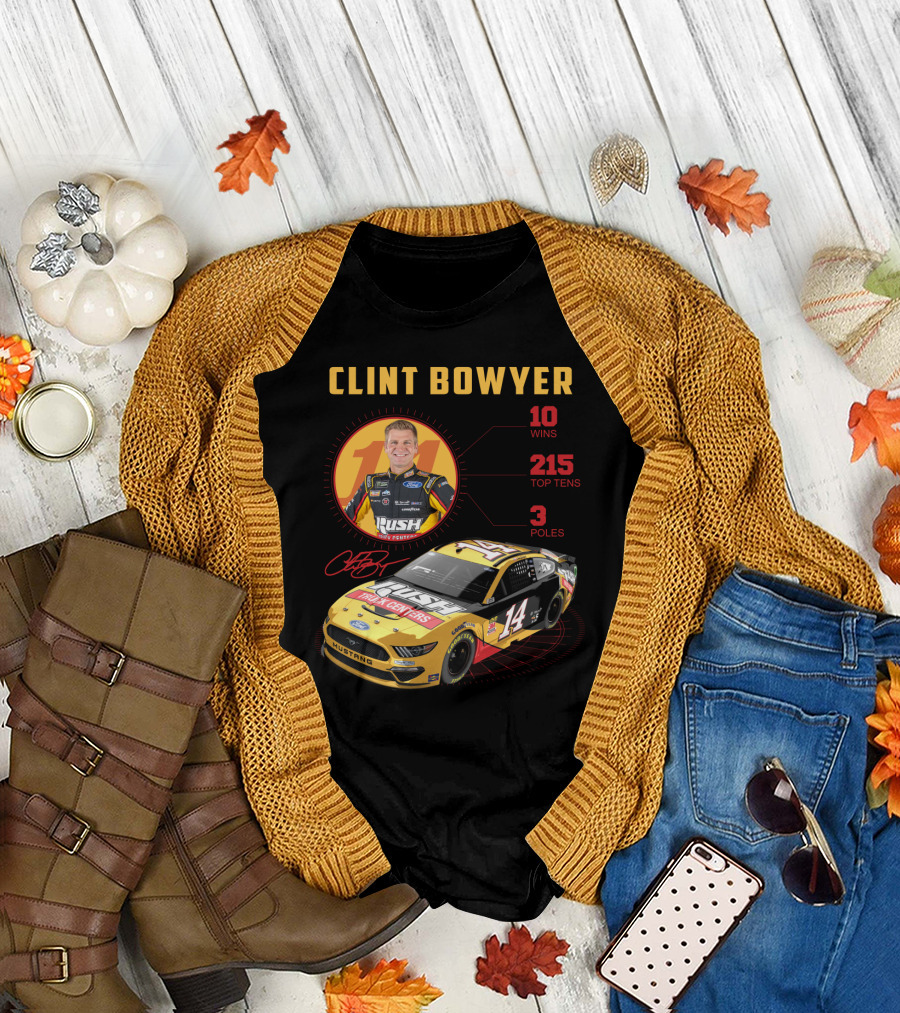 Clint Bowyer 14 Ford Mustang Racing Stats 10 Wins 215 Top Tens 3 Poles T-Shirt