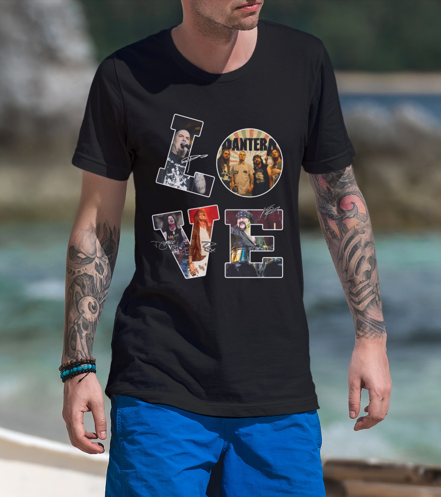 Pantera Love Band Members Autographed Photo Collage T-Shirt